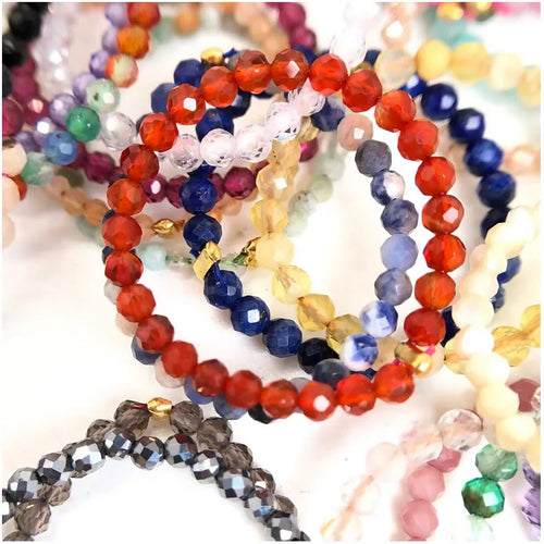 Bague Fine en Perles de Pierre Naturelle Facettées 2 mm – Extensible, 26 Pierres au Choix