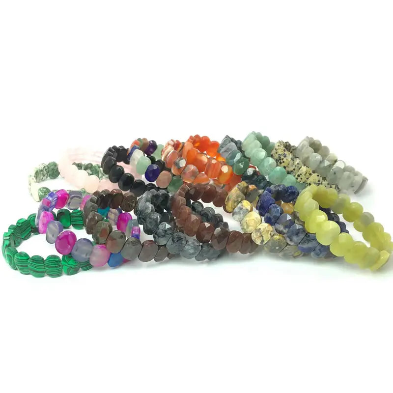 Bracelet Perles Plates Facettées 10 x 14 mm – 15 Pierres au Choix : Œil de Tigre, Améthyste, Lapis…