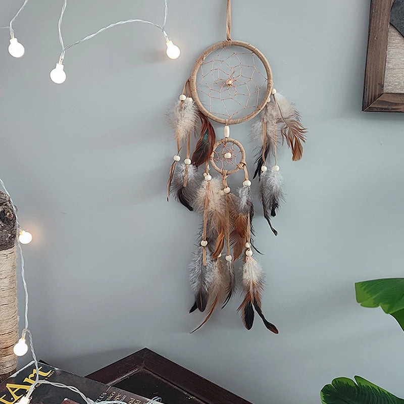 Attrape-Rêves Indien aux Plumes Brunes – Décoration Murale Naturelle, 7 Modèles