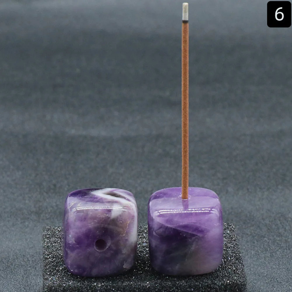 Porte-Encens Cube en Pierre Naturelle 2 cm – Quartz Rose, Améthyste, Œil de Tigre, Labradorite…
