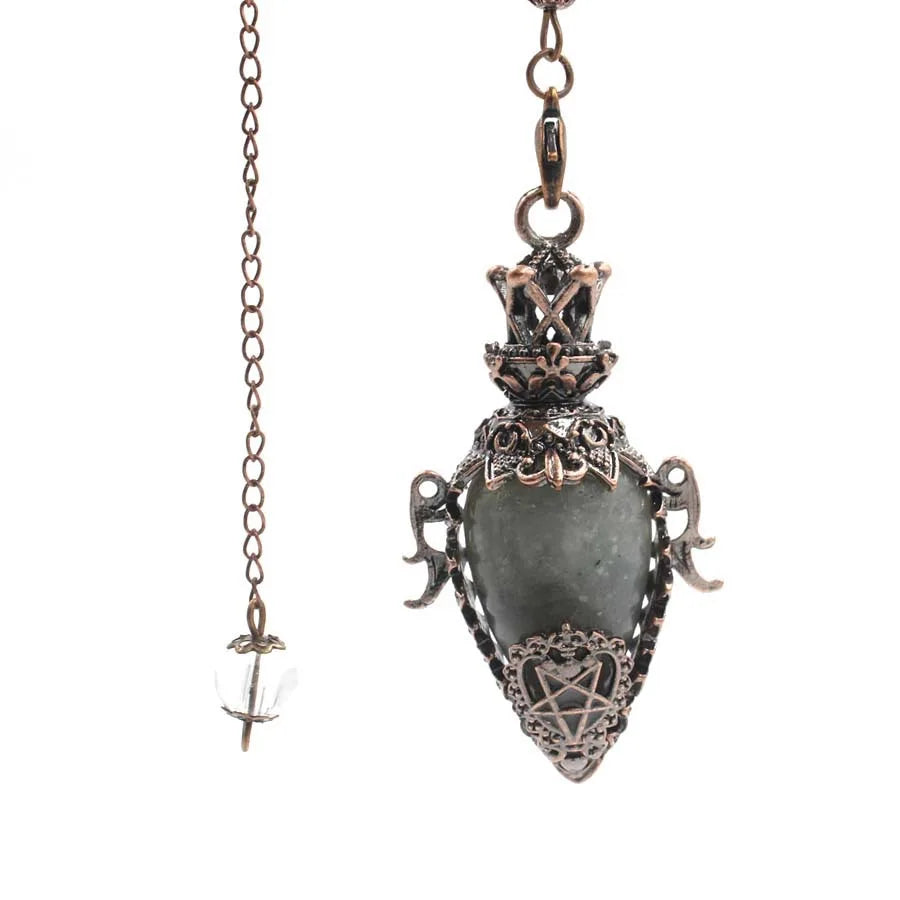 Grand Pendule Vintage en Pierre Naturelle – Cœur Serti Monture Cuivrée, Obsidienne, Améthyste, Labradorite…