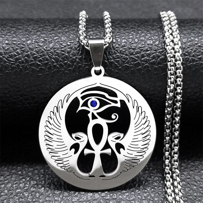 Collier Main de Fatma et Ankh en Acier Inoxydable – Lotus et Œil d'Horus, Doré ou Argenté, Unisexe