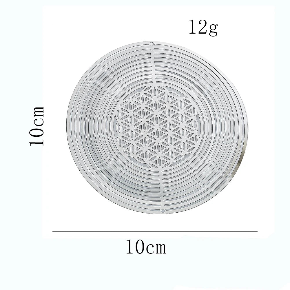 Mobile Fleur de Vie 3D en Acier – Spirale Rotative Miroir 10 cm, Déco de Fenêtre et Jardin