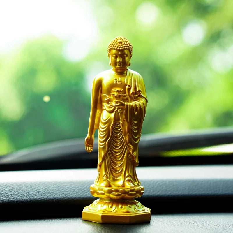 Statue Bouddha Amitabha Debout en Résine – 13 cm, Doré ou Robe Rouge, Décoration Zen ou Voiture