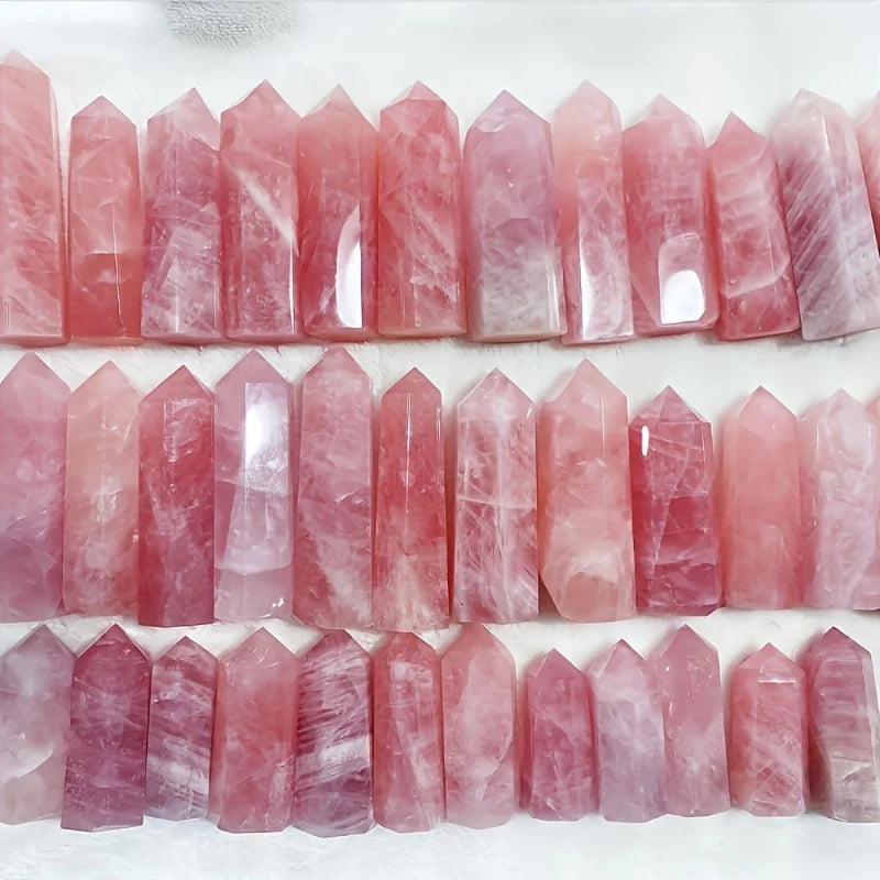Pointe de Quartz Rose Naturel – Tour Polie à 6 Faces, de 4 à 16 cm