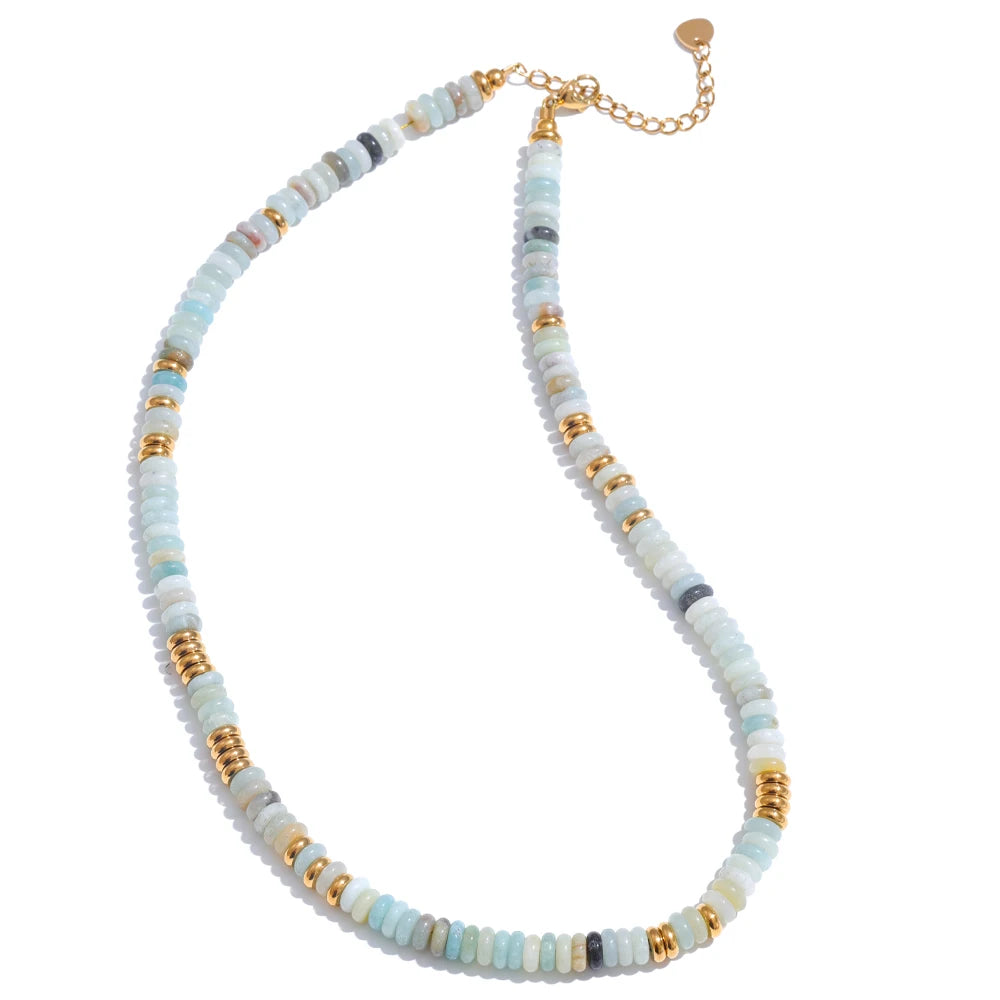Collier Perles Heishi en Pierre Naturelle et Acier Doré – Ras du Cou Bohème, 10 Pierres au Choix