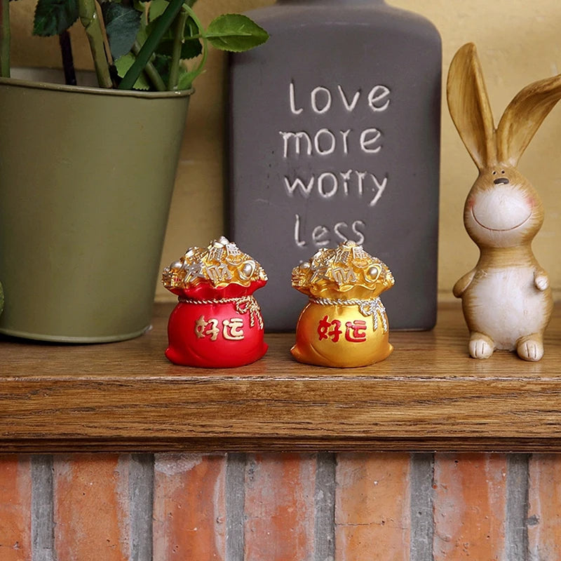 Sac de Fortune Feng Shui en Résine – Porte-Bonheur Rouge et Or du Nouvel An Chinois, 5 Modèles