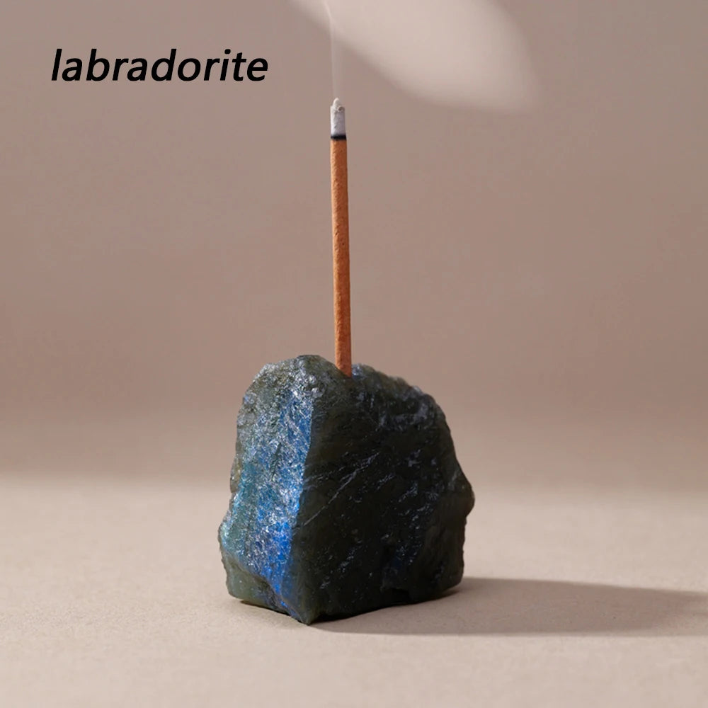 Porte-Encens en Pierre Brute Naturelle – Améthyste, Quartz Rose, Citrine, Labradorite… 13 Pierres