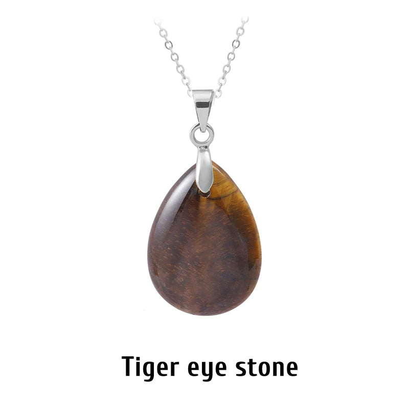 Collier Pendentif Goutte en Pierre Naturelle au Choix – Monture Dorée ou Argentée, avec Chaîne