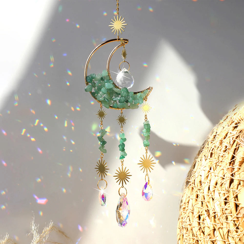Attrape-Soleil Lune en Cristal – Suspension Arc-en-Ciel avec Éclats de Pierres et Prismes, 17 Modèles