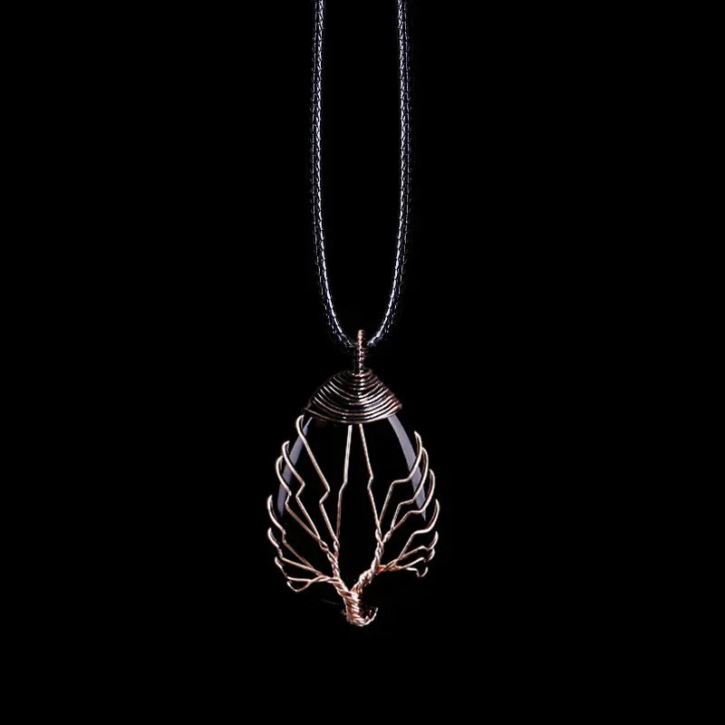 Pendentif Arbre de Vie en Pierre Naturelle au Choix – Fil Doré ou Argenté, avec Chaîne