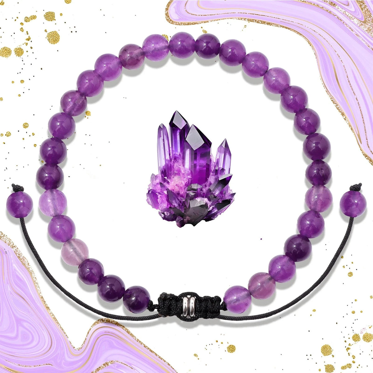 Bracelet Cordon Tressé Réglable – Perles de Pierre Naturelle au Choix 4, 6 ou 8 mm, avec Carte