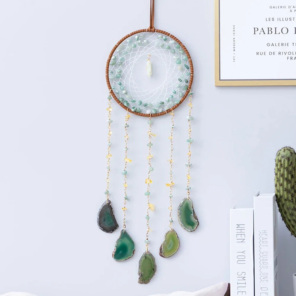 Attrape-Rêves en Pierres Naturelles et Tranches d'Agate – Lune ou Arbre de Vie, 29 Modèles, Décoration Murale