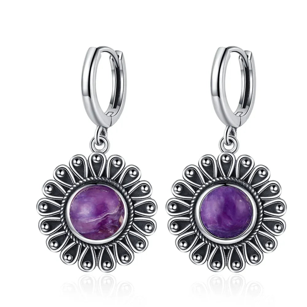 Boucles d'Oreilles Vintage en Argent 925 et Pierre Naturelle – Cyanite, Pierre de Lune, Labradorite… 10 Modèles