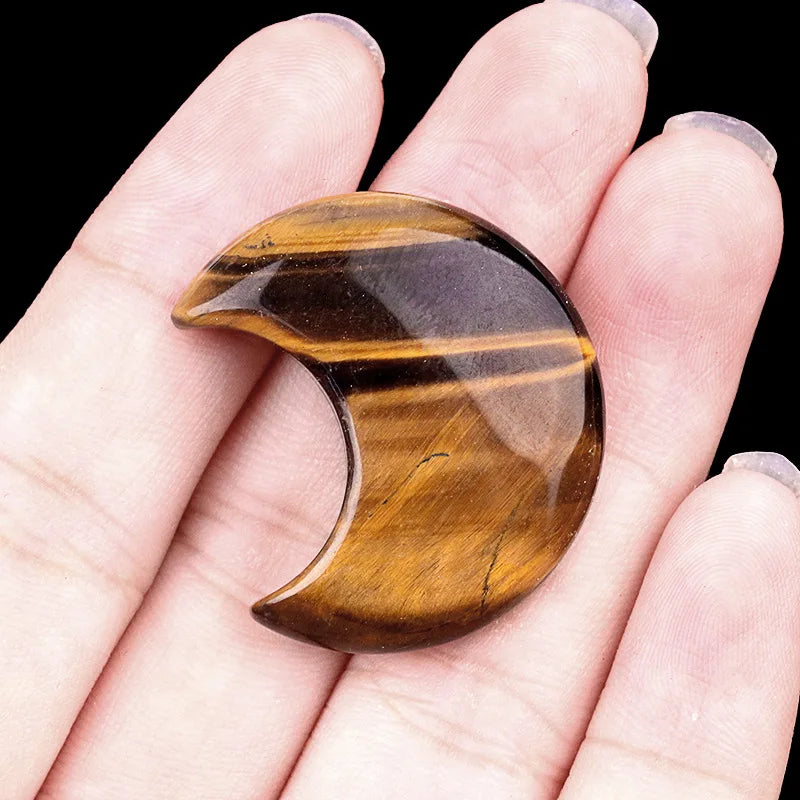 Croissant de Lune en Pierre Naturelle Sculptée 30 mm – Pierre de Poche, 22 Pierres au Choix
