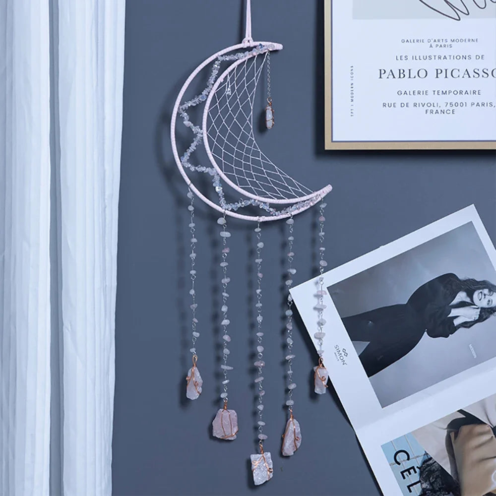 Attrape-Rêves en Pierres Naturelles et Tranches d'Agate – Lune ou Arbre de Vie, 29 Modèles, Décoration Murale