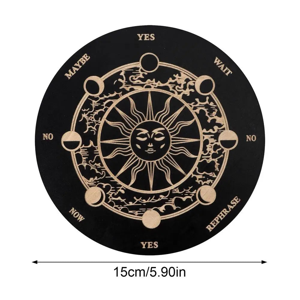 Planche à Pendule en Bois Gravé 15 cm – Soleil, Papillon de Nuit, Lune et Étoiles, 4 Modèles