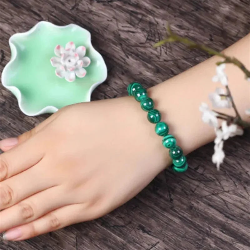 Bracelet Malachite Naturelle – Perles Vertes 6, 8 ou 10 mm, Élastique, Femme et Homme