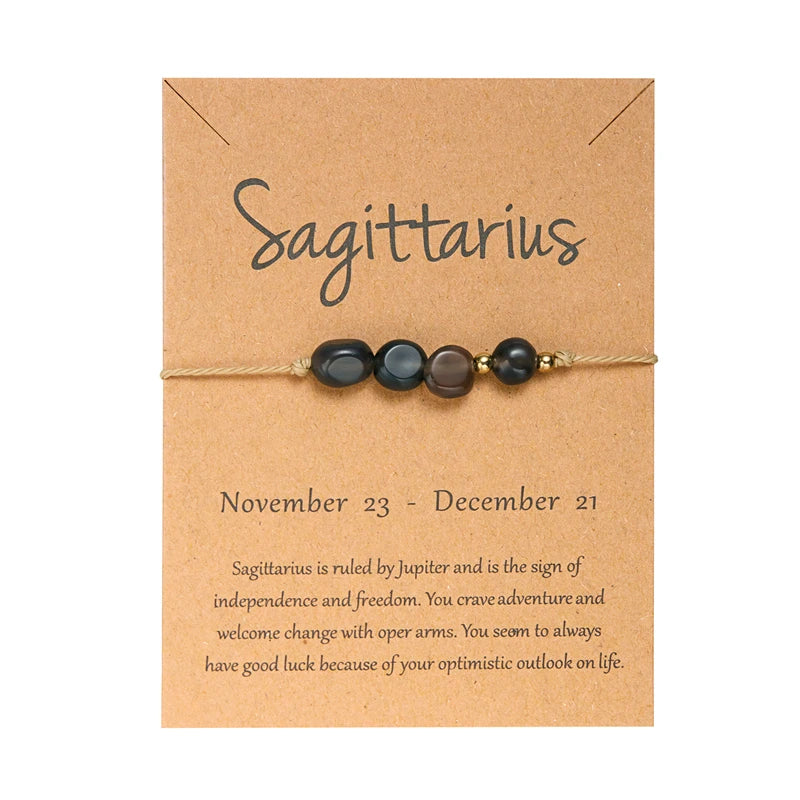 Bracelet Signe du Zodiaque en Pierres Naturelles – Cordon Réglable sur Carte Astro, 12 Signes