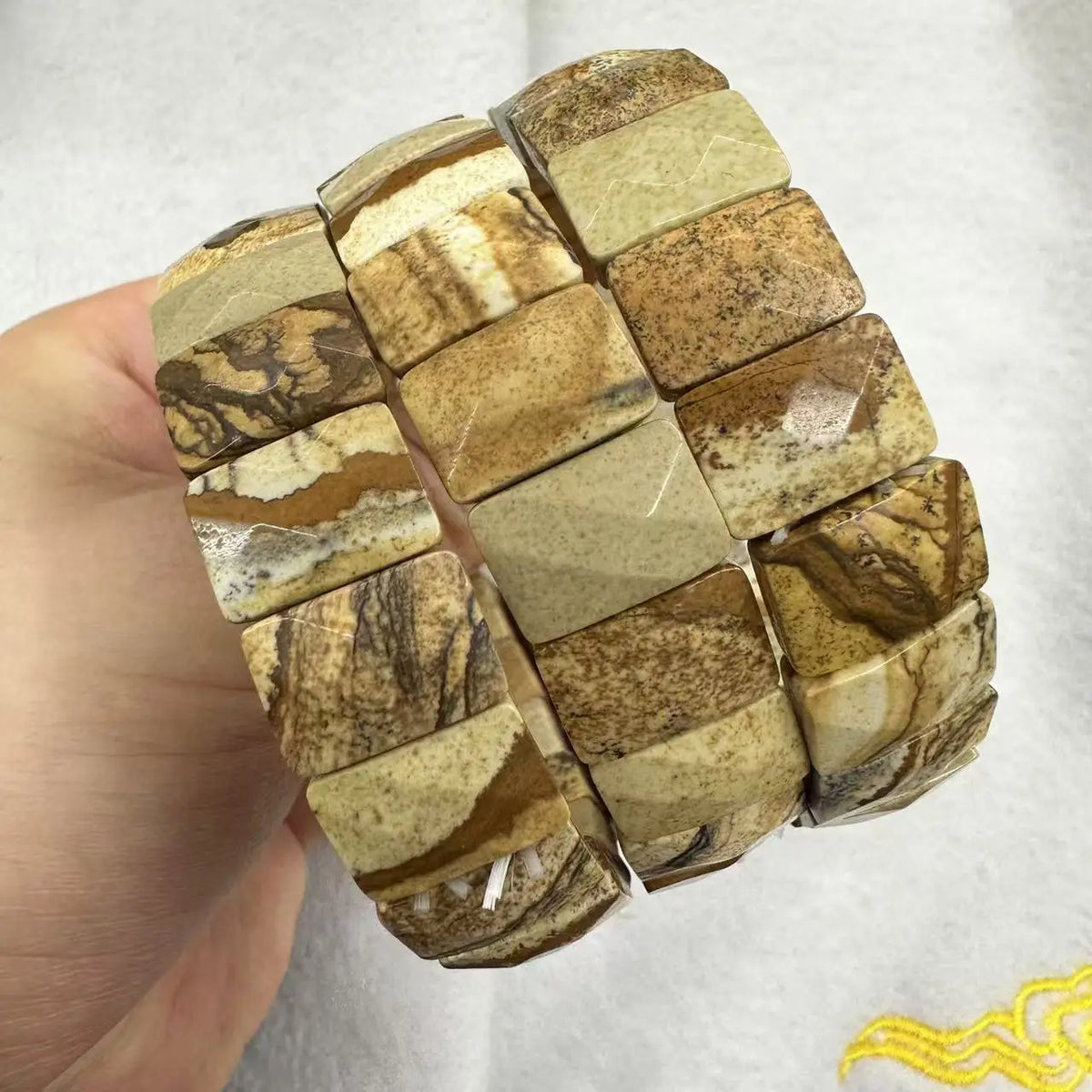 Bracelet Jonc Perles Carrées Facettées 9 x 12 mm – 28 Pierres Naturelles au Choix, Qualité AAA