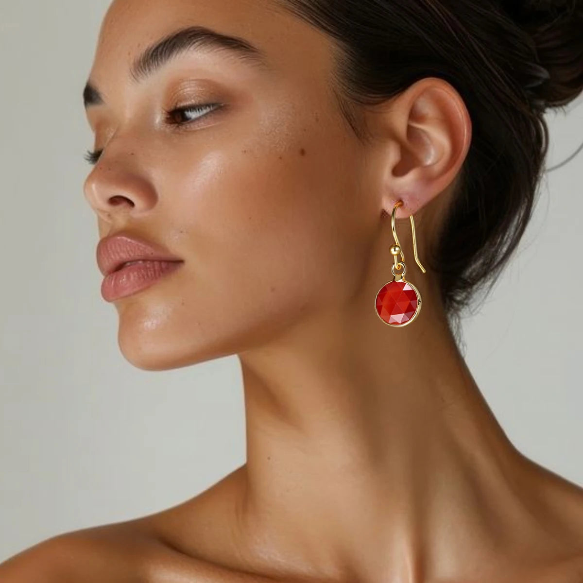 Boucles d'Oreilles Rondes en Pierre Naturelle Facettée – Crochets Acier Doré, 17 Pierres au Choix