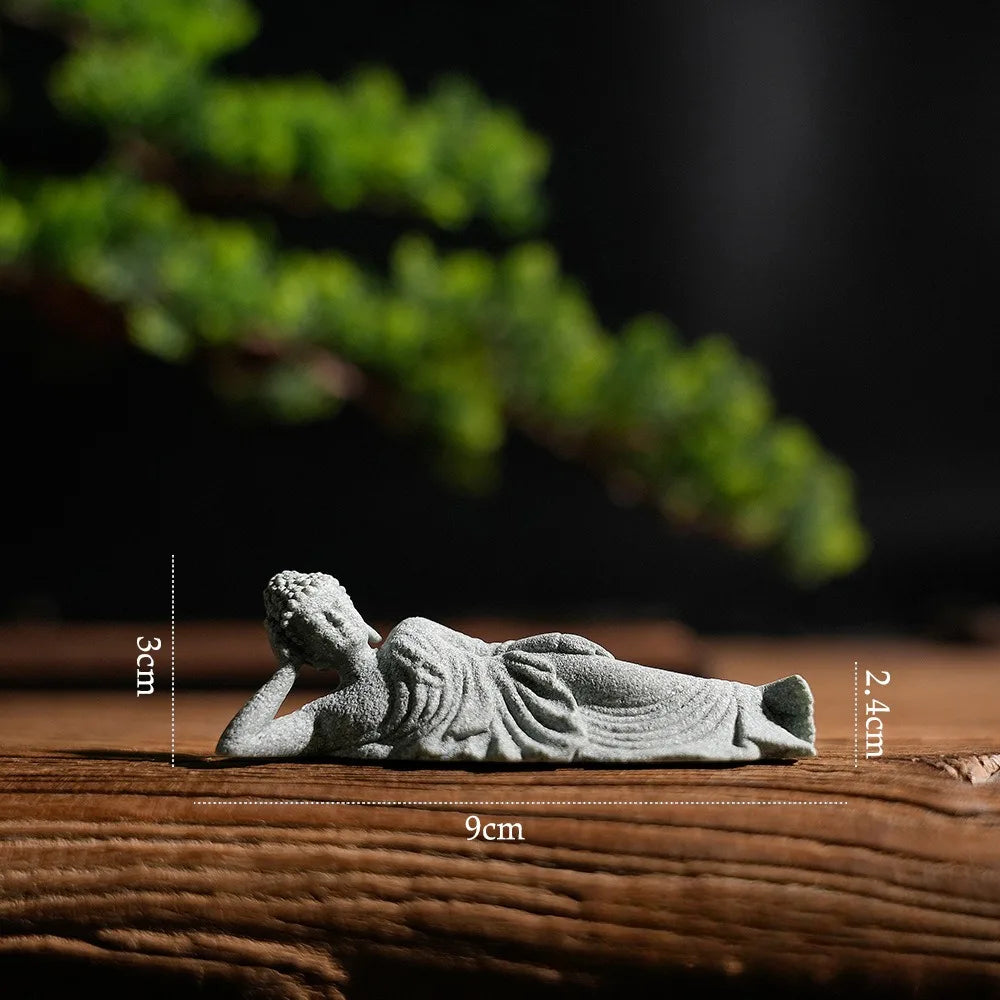 Statue Bouddha Couché en Pierre Reconstituée – Décoration Zen Intérieur, Bonsaï ou Jardin