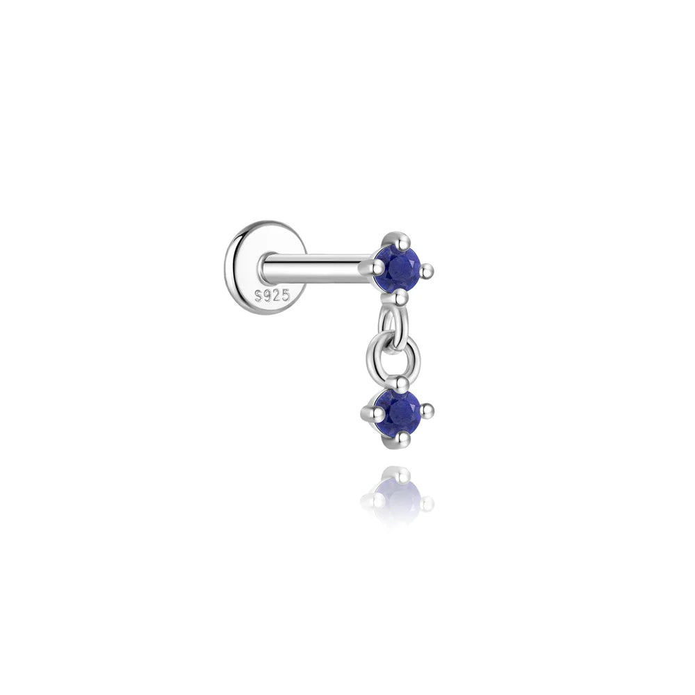 Piercing en Argent 925 et Lapis-Lazuli – Clou Plat Étoile, Fleur, Papillon, 16 Modèles Doré ou Argenté