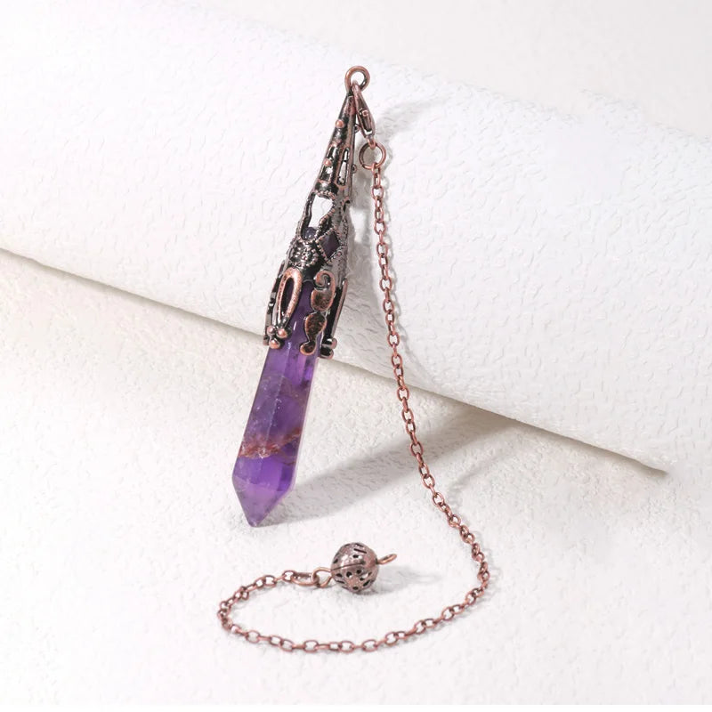Pendule Divinatoire en Pierre Naturelle – Améthyste, Obsidienne ou Cristal de Roche, avec Chaînette