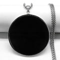Collier Grand Médaillon en Obsidienne Noire – Chaîne Acier 60 cm, Argenté ou Doré, Unisexe