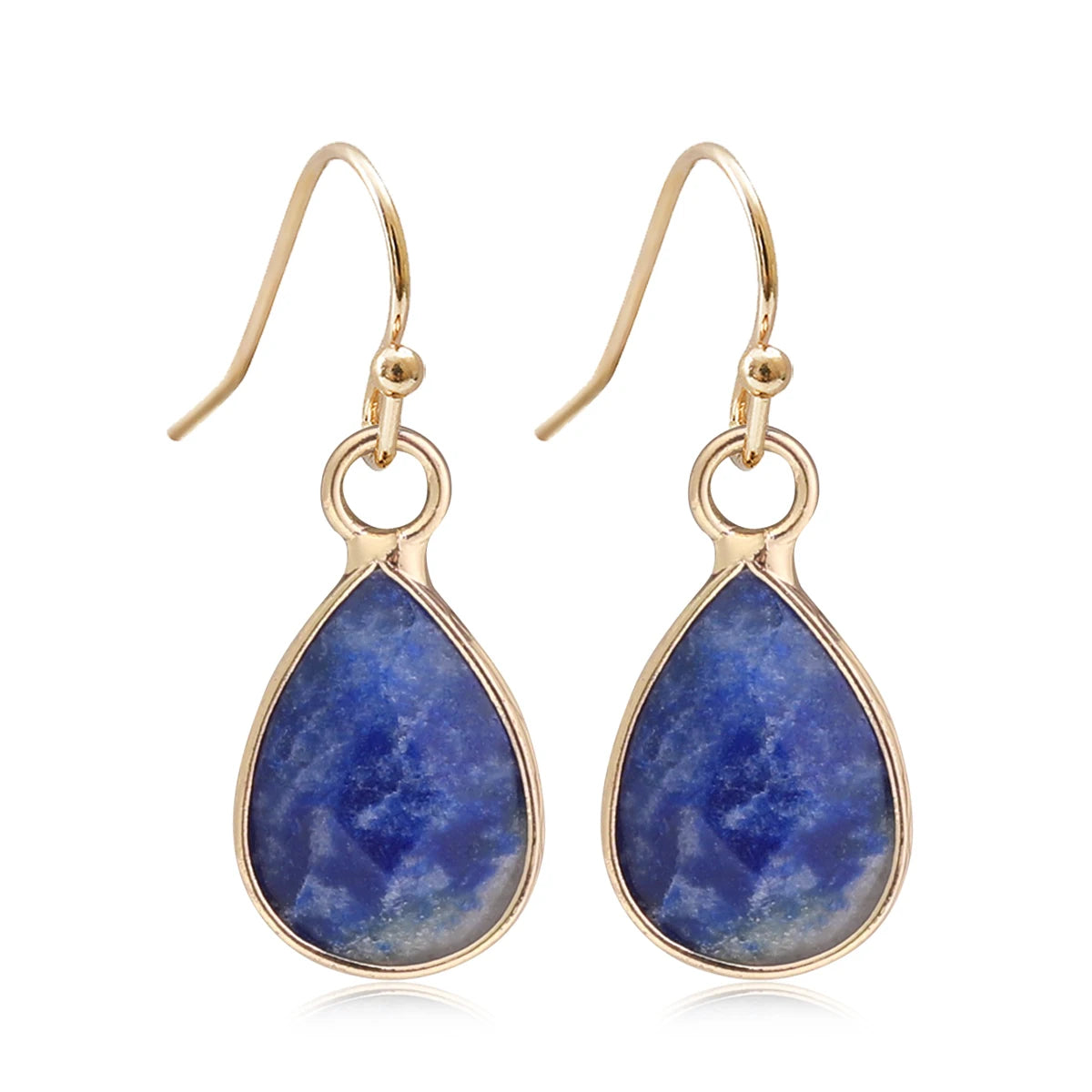 Boucles d'Oreilles Gouttes en Pierre Naturelle – Labradorite, Améthyste, Amazonite…, Doré ou Argenté
