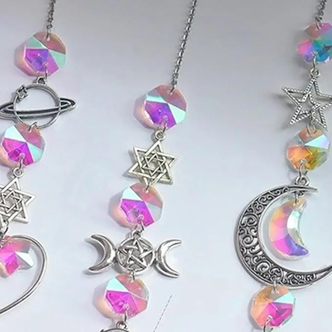 Attrape-Soleil en Cristal – Suspension Arc-en-Ciel à Prismes, Lune et Étoiles, 4 Modèles