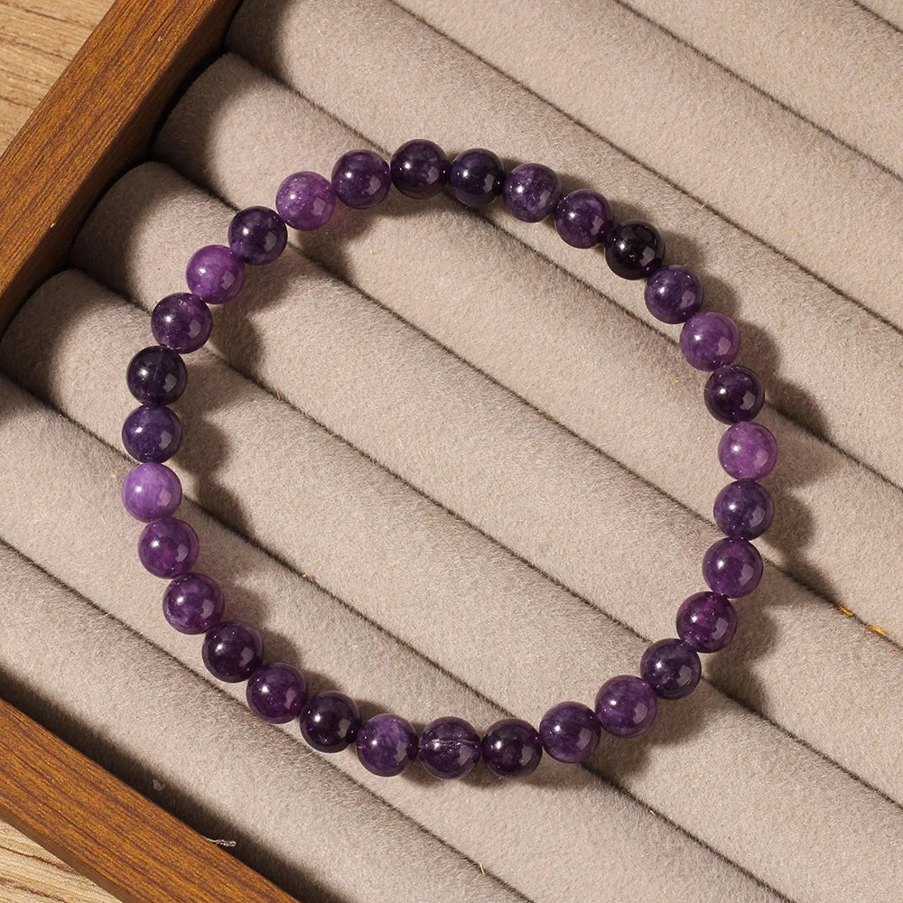 Bracelet Améthyste Naturelle – Perles Rondes 6, 8 ou 10 mm, Élastique, Femme et Homme