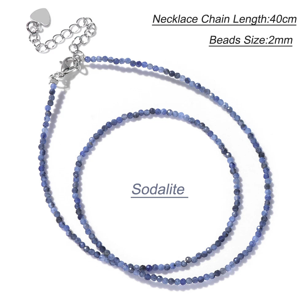 Collier Perles Facettées 2 mm en Pierre Naturelle – Ras du Cou Ultra-Fin, 14 Pierres, 40 cm