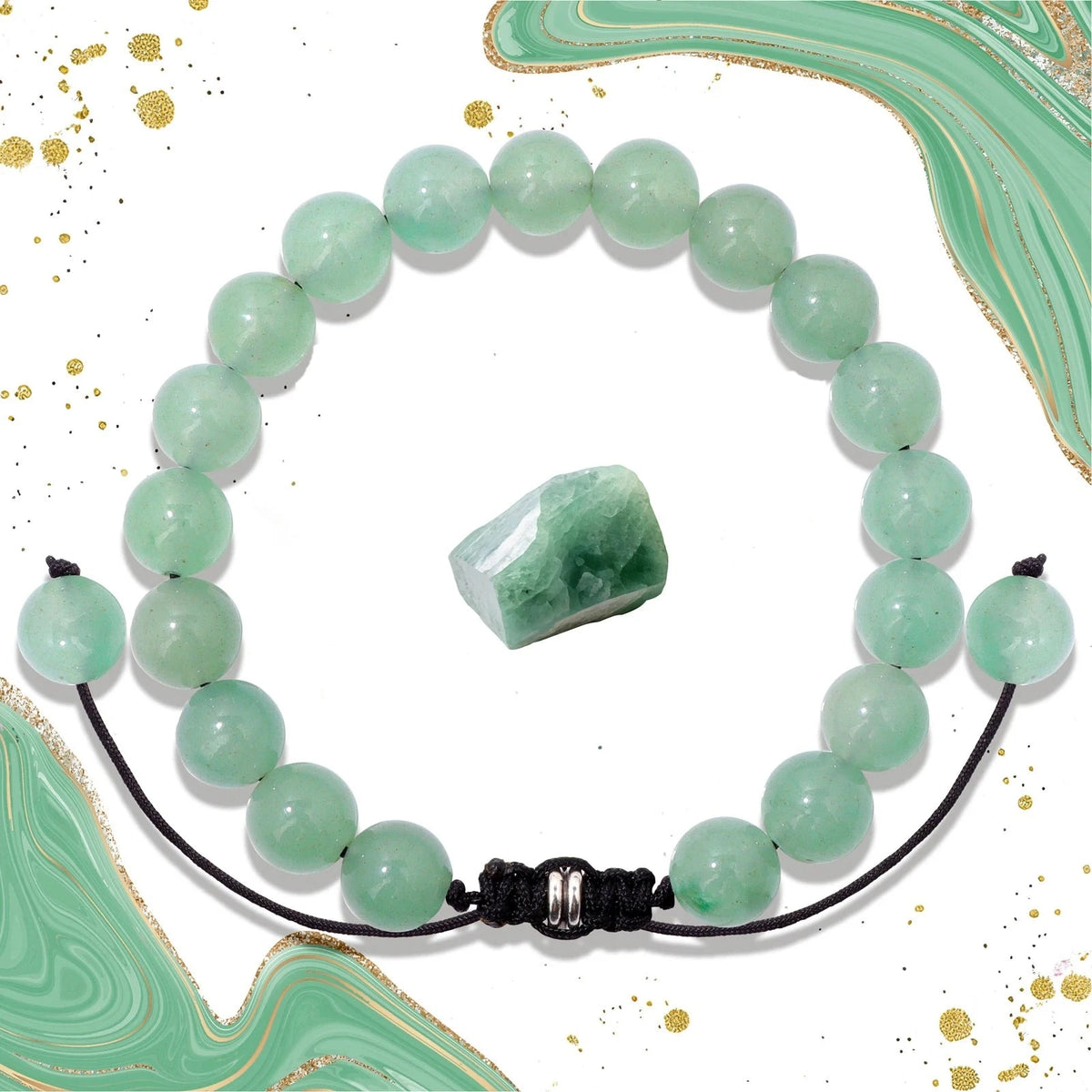 Bracelet Cordon Tressé Réglable – Perles de Pierre Naturelle au Choix 4, 6 ou 8 mm, avec Carte