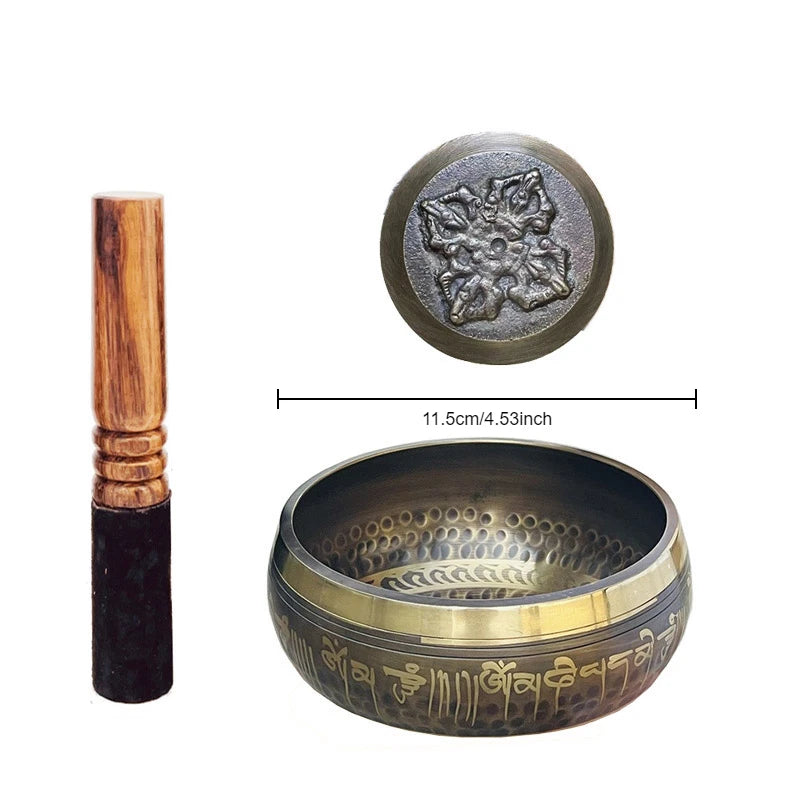 Bol Chantant Tibétain Gravé de Mantras – Fabriqué à la Main au Népal, de 8 à 20 cm, avec Maillet
