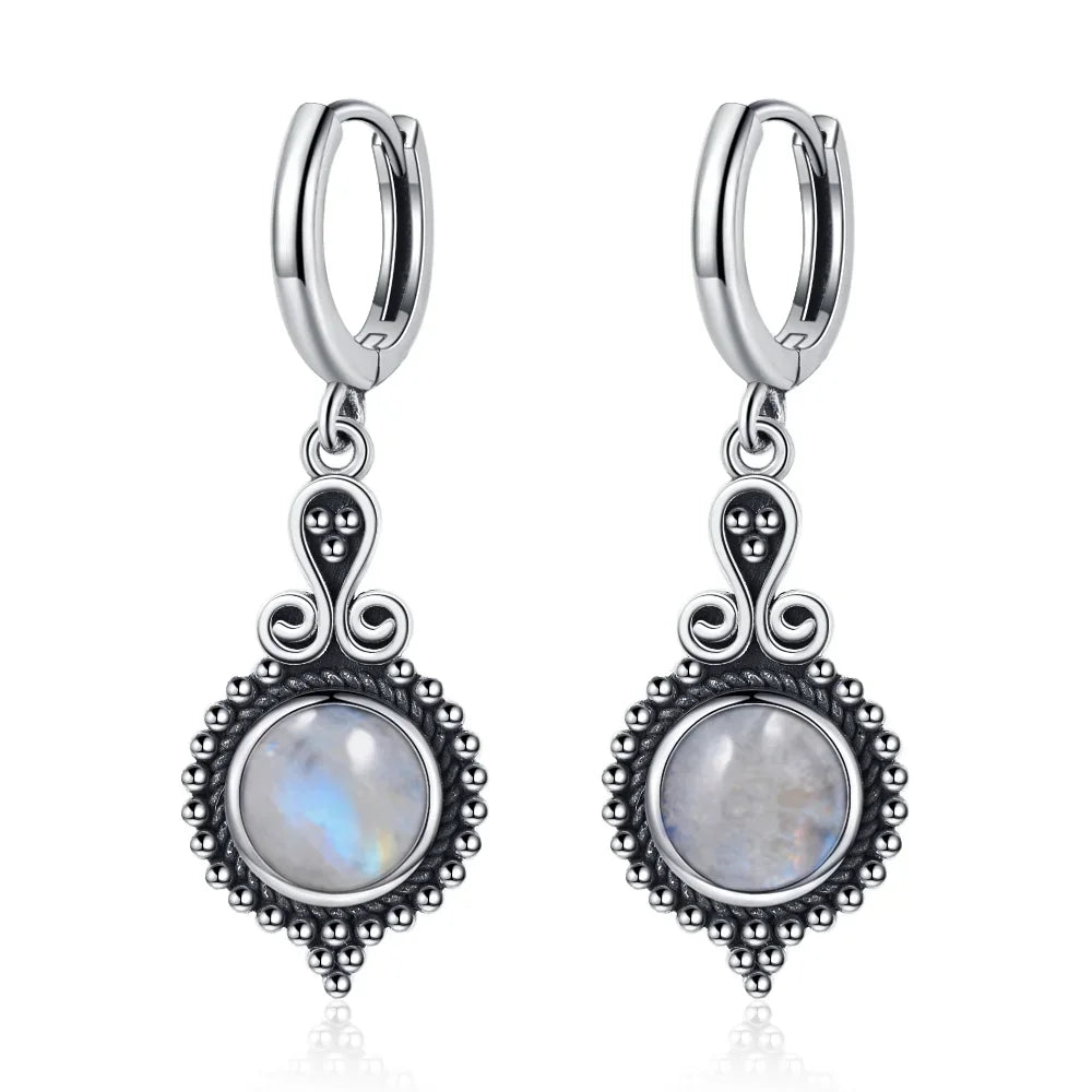 Boucles d'Oreilles Vintage en Argent 925 et Pierre Naturelle – Cyanite, Pierre de Lune, Labradorite… 10 Modèles