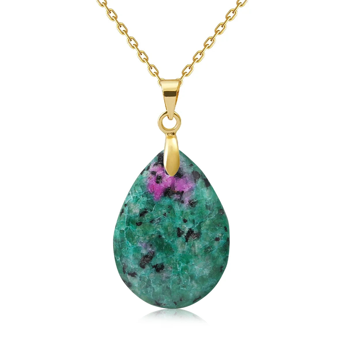 Collier Pendentif Goutte en Pierre Naturelle au Choix – Monture Dorée ou Argentée, avec Chaîne