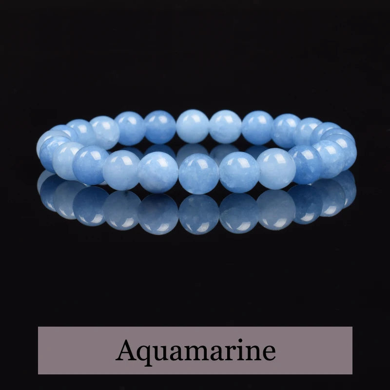 Bracelet Aigue-Marine Naturelle – Perles Bleu Ciel 6 ou 8 mm, 17 à 21 cm, Élastique