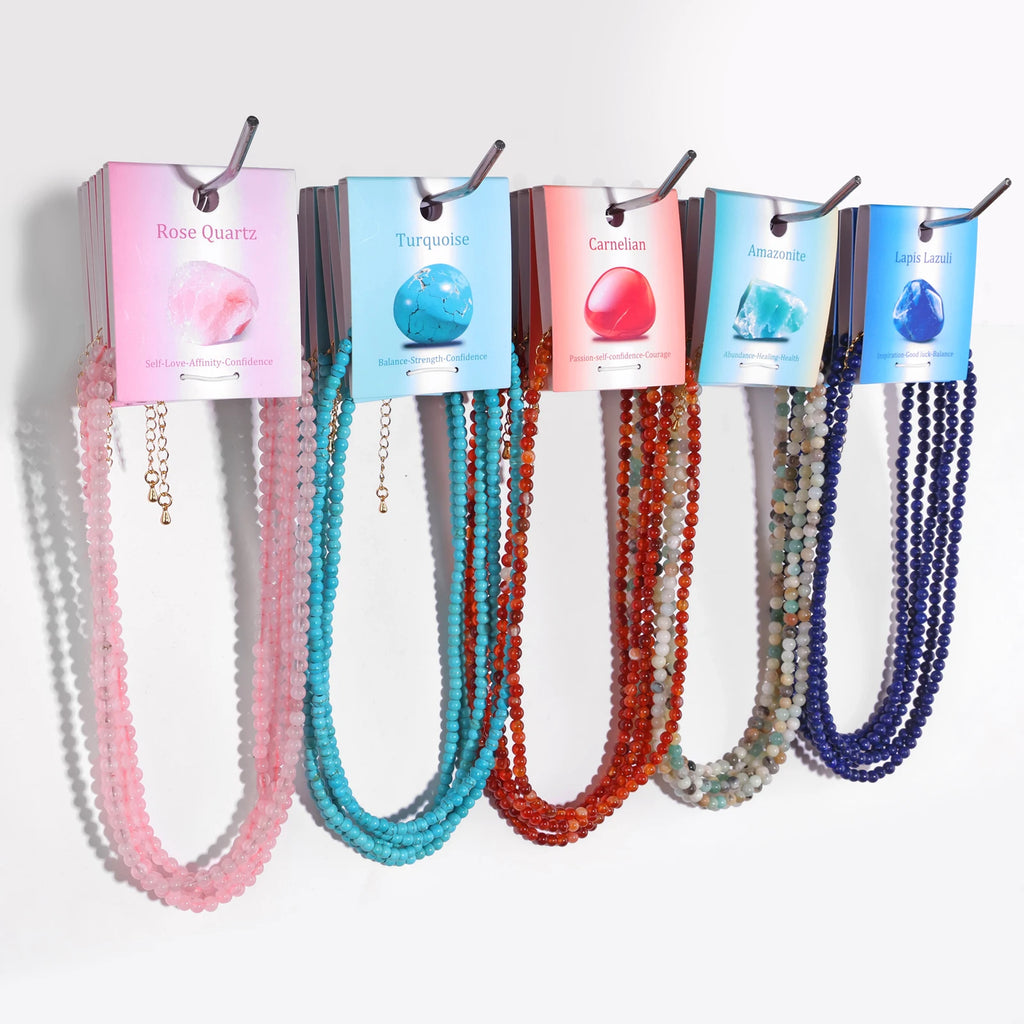 Collier Ras du Cou Perles de Pierre Naturelle 4 mm – 15 Pierres au Choix, 39 à 45 cm