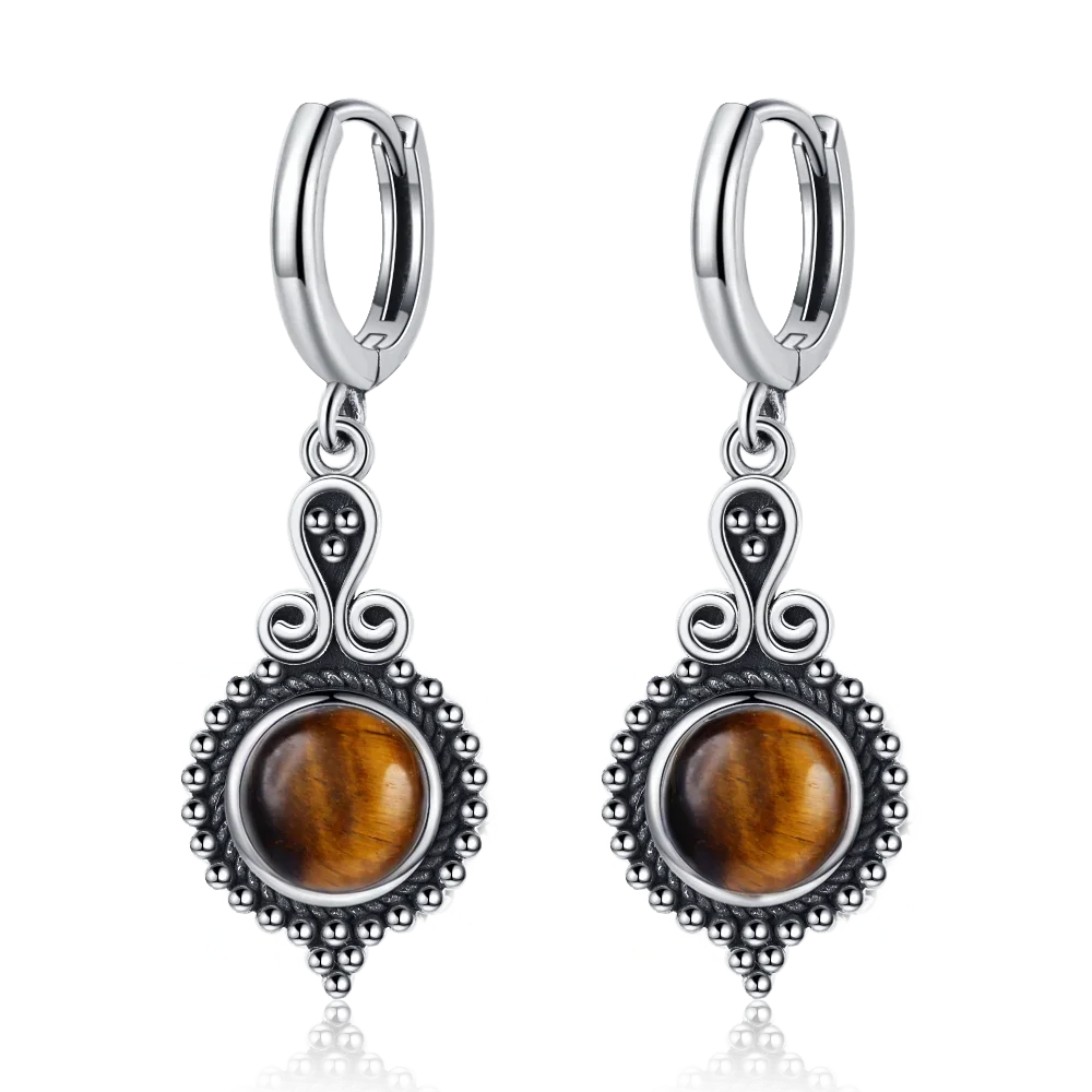 Boucles d'Oreilles Pendantes Vintage – Cyanite, Labradorite, Charoïte… Pierre Naturelle au Choix