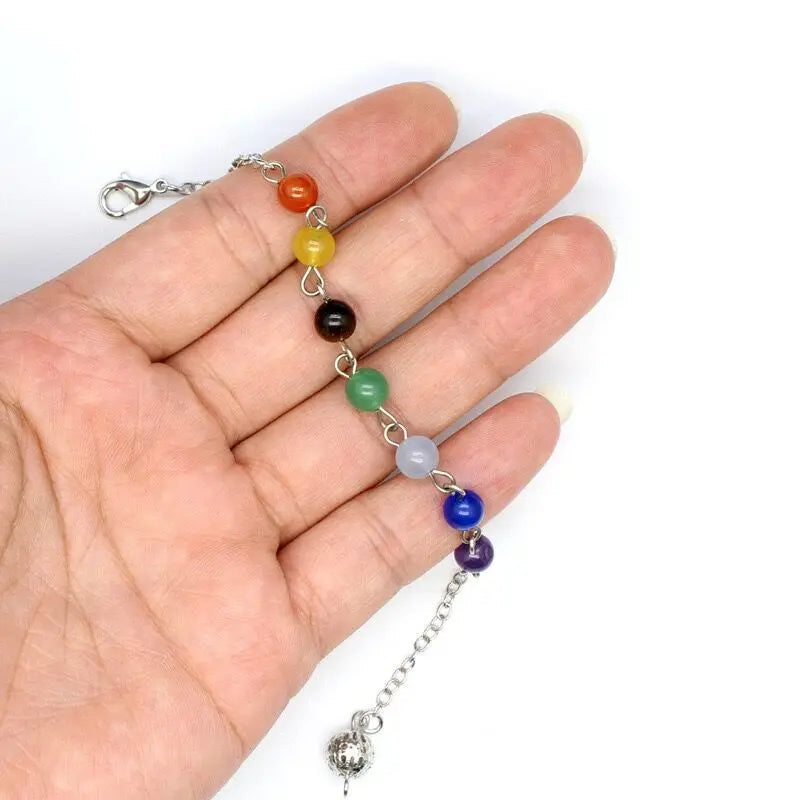Pendule Égyptien en Bois Sombre Tourné – Pendule de Radiesthésie Karnak, Chaîne Simple ou 7 Chakras