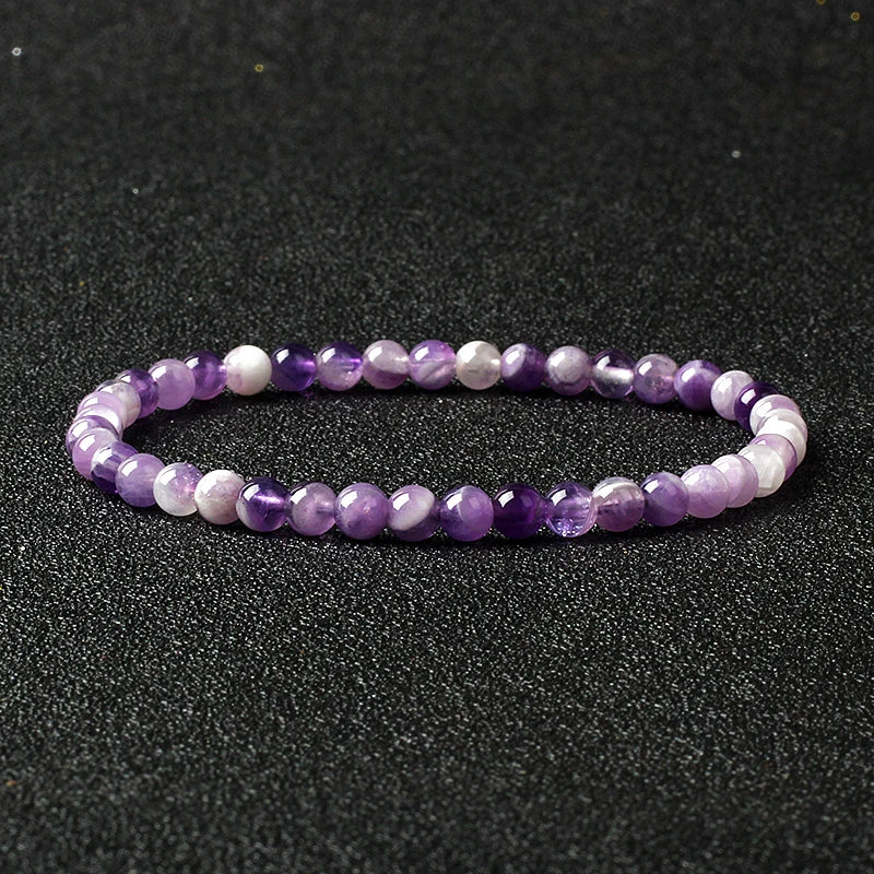 Bracelet Fin en Pierres Naturelles 4 ou 6 mm – 19 Pierres au Choix, Améthyste, Quartz Rose, Onyx…