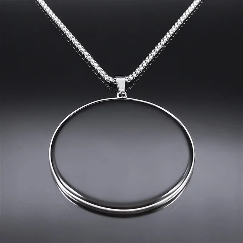 Collier Grand Médaillon en Obsidienne Noire – Chaîne Acier 60 cm, Argenté ou Doré, Unisexe