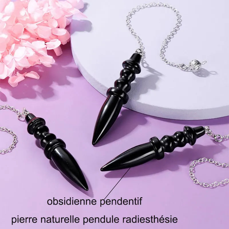 Pendule Thot Égyptien en Pierre Naturelle Sculptée – Obsidienne, Améthyste, 7 Chakras… 11 Pierres