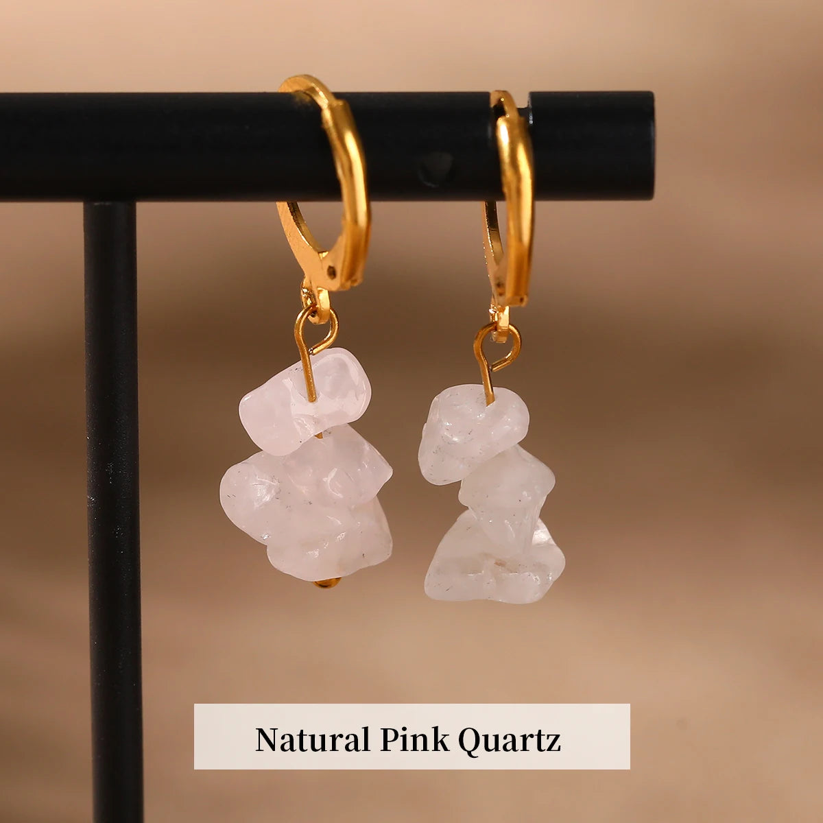 Créoles Dorées à Éclats de Pierres Naturelles – Améthyste, Quartz Rose, Lapis… Style Bohème