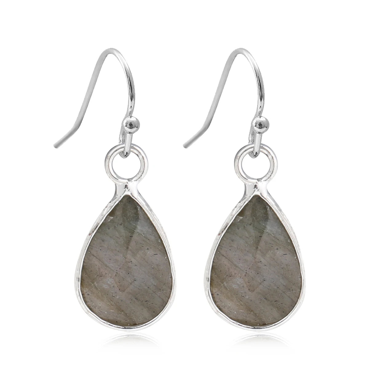 Boucles d'Oreilles Gouttes en Pierre Naturelle – Labradorite, Améthyste, Amazonite…, Doré ou Argenté