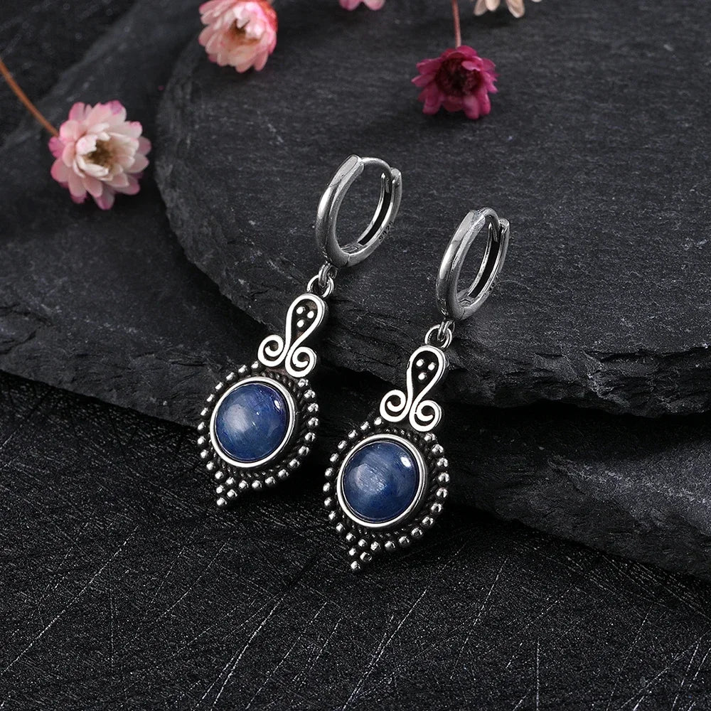 Boucles d'Oreilles Pendantes Vintage – Cyanite, Labradorite, Charoïte… Pierre Naturelle au Choix