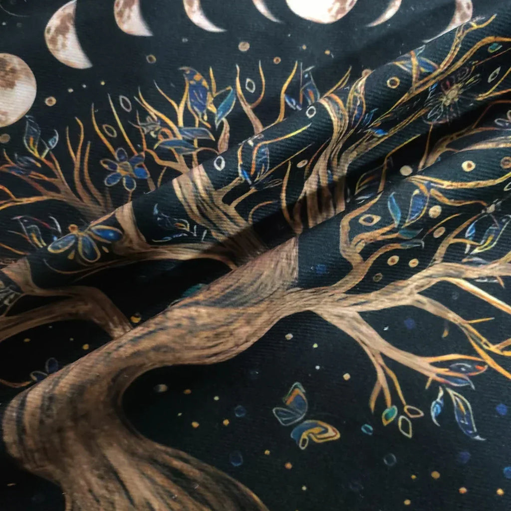 Nappe de Tarot Arbre de Vie en Velours – 15 Motifs : Arbre Doré, Phases de Lune, 50 ou 75 cm