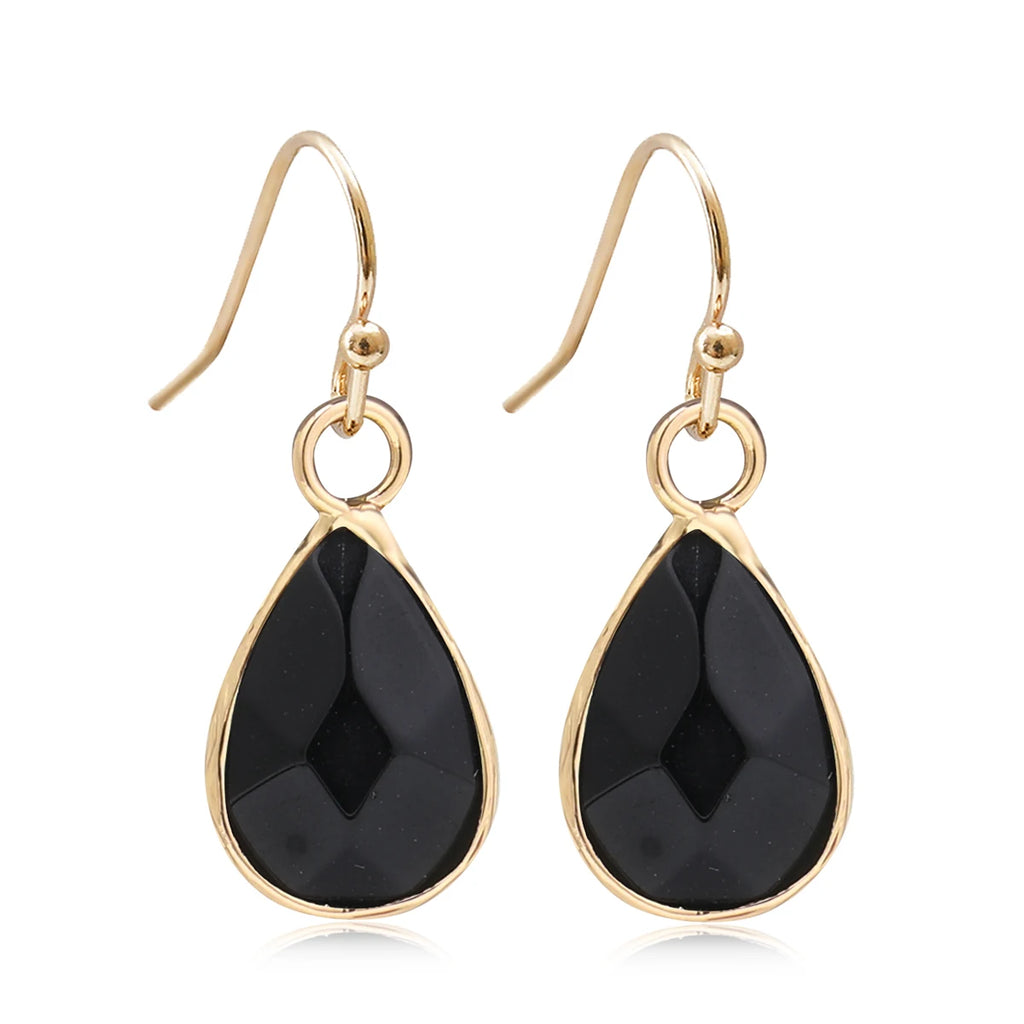 Boucles d'Oreilles Gouttes en Pierre Naturelle – Labradorite, Améthyste, Amazonite…, Doré ou Argenté