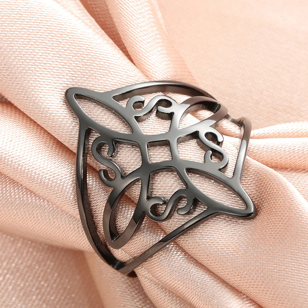 Bague Nœud de Sorcière en Acier Inoxydable Femme et Homme – Nœud Celtique Ajouré, Argenté, Doré ou Noir, Bijou Ésotérique, Idée Cadeau